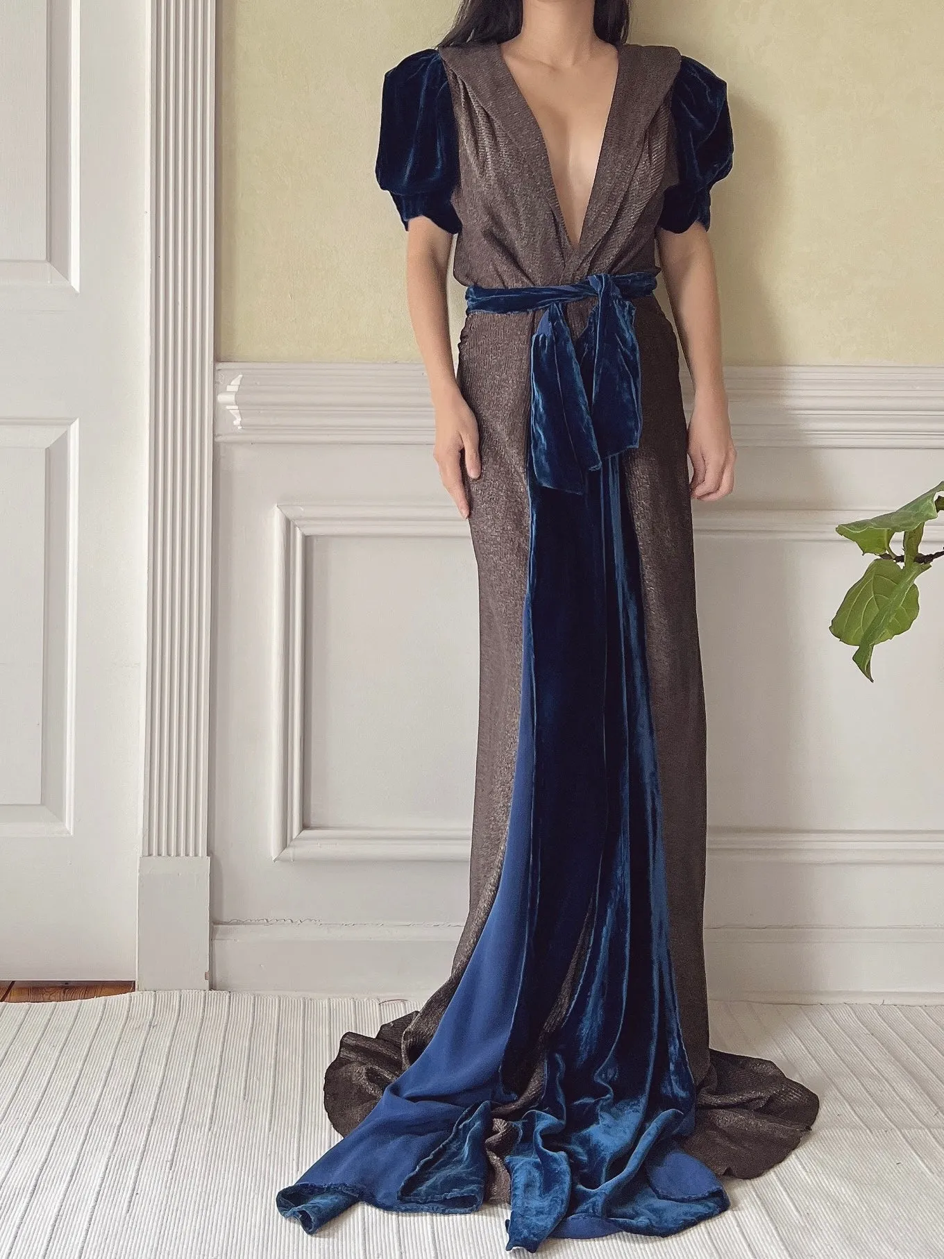 1930s Silk Velvet and Lame’ Gown - M