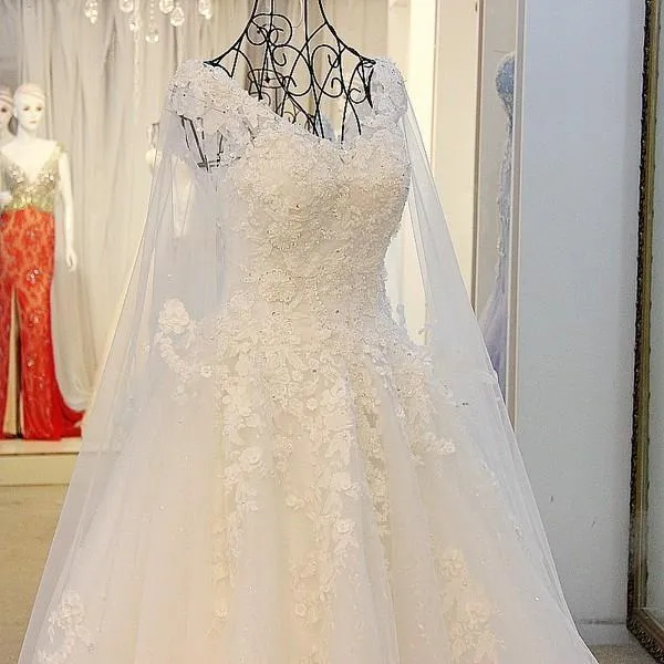 A-line Sweetheart Cathedral Train Tulle Rhine Stone Lace Wedding Dresses ASD2632