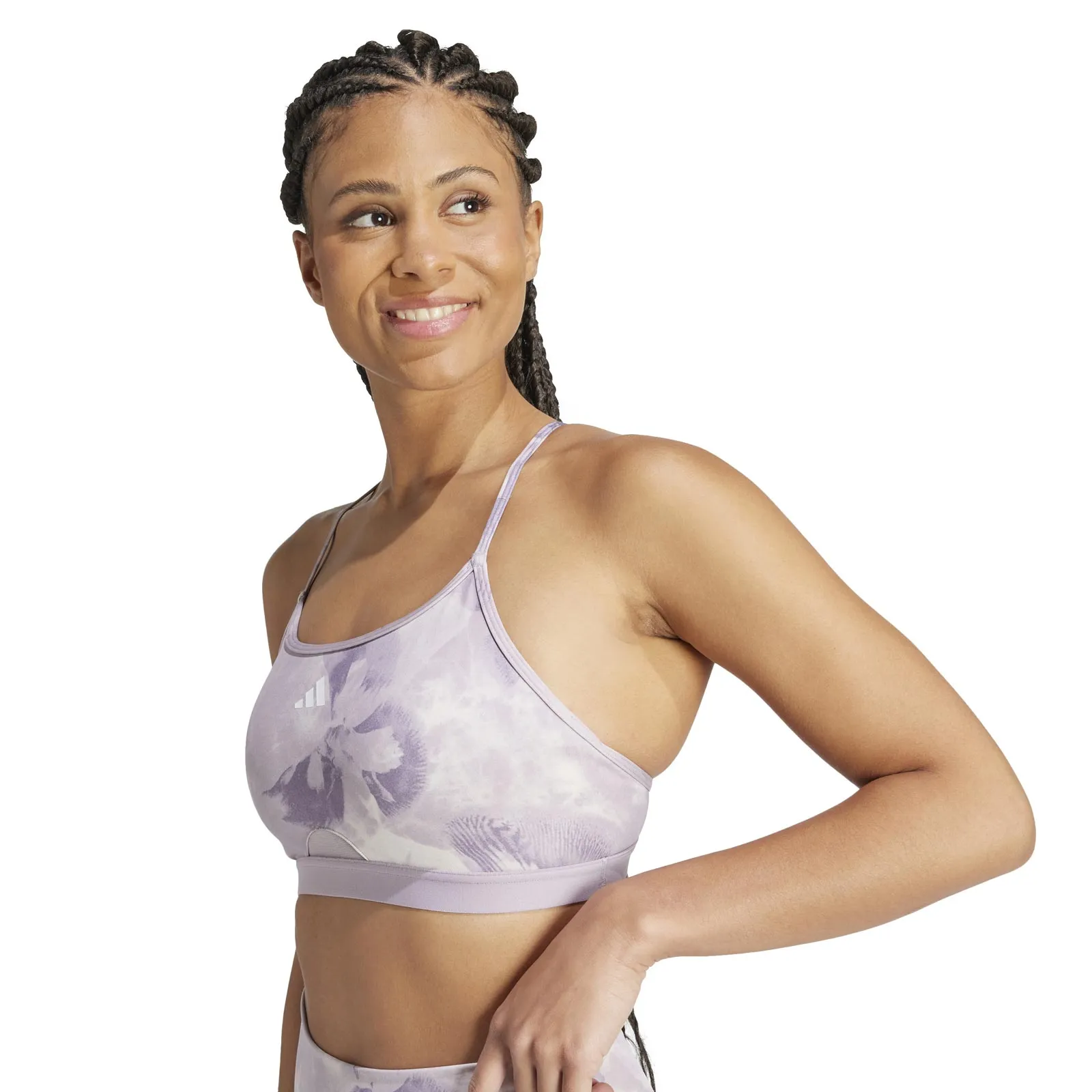 adidas Aeroreact Training Essentials Light Support Tie-Dye Flower-Print Womens Bra