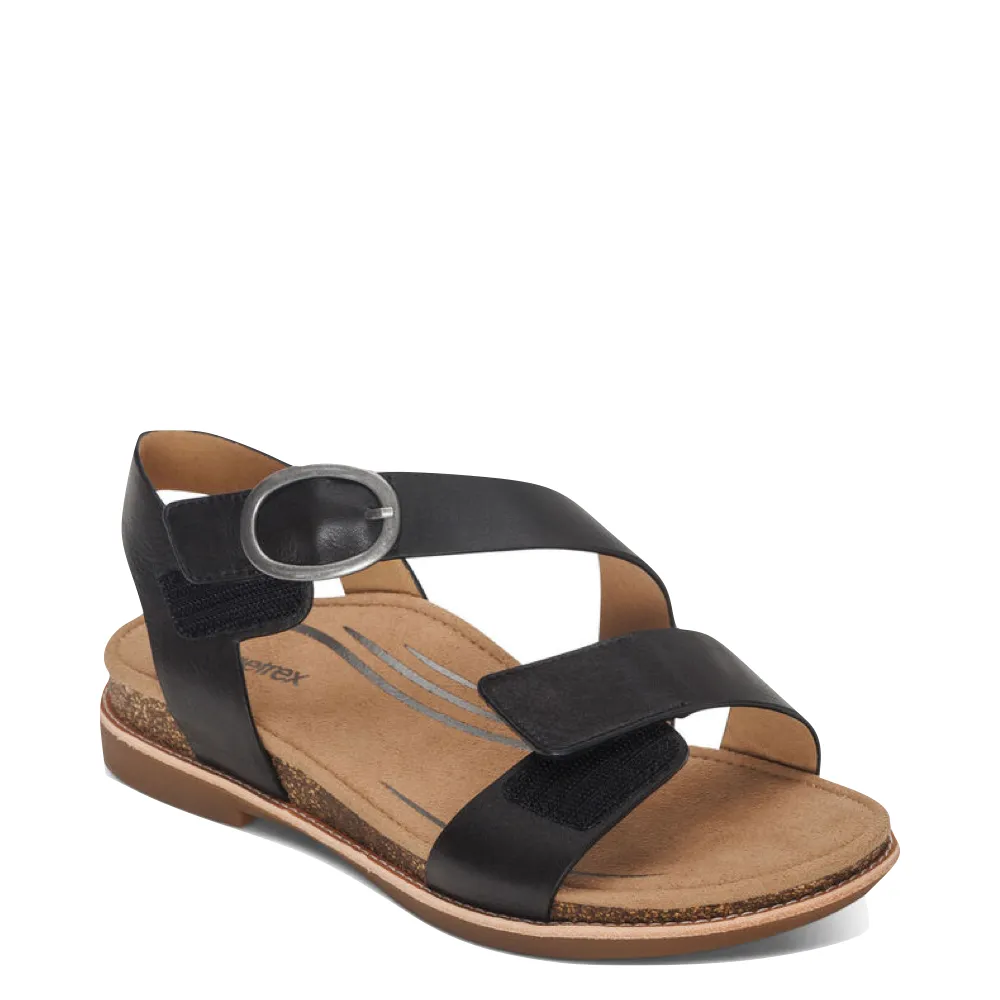 Aetrex Women's Tamara Asymmetrical Quarter Strap Sandal (Black)