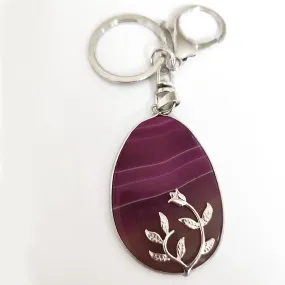 Agate Flower Oval Keyring - Pink