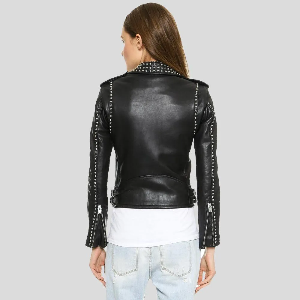 Amia Black Studded Leather Jacket