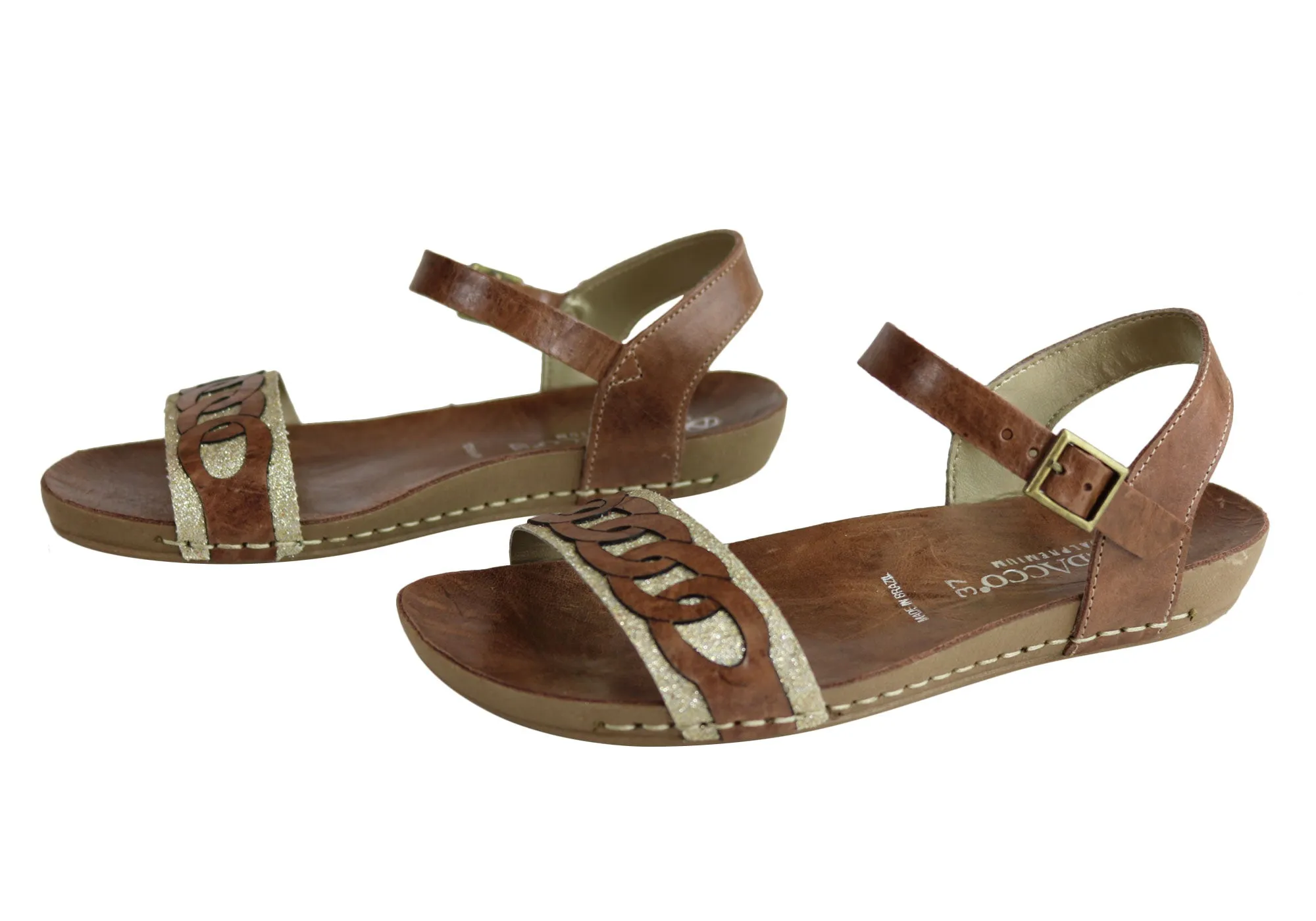 Andacco Corrie Womens Comfortable Leather Flat Sandals Made In Brazil