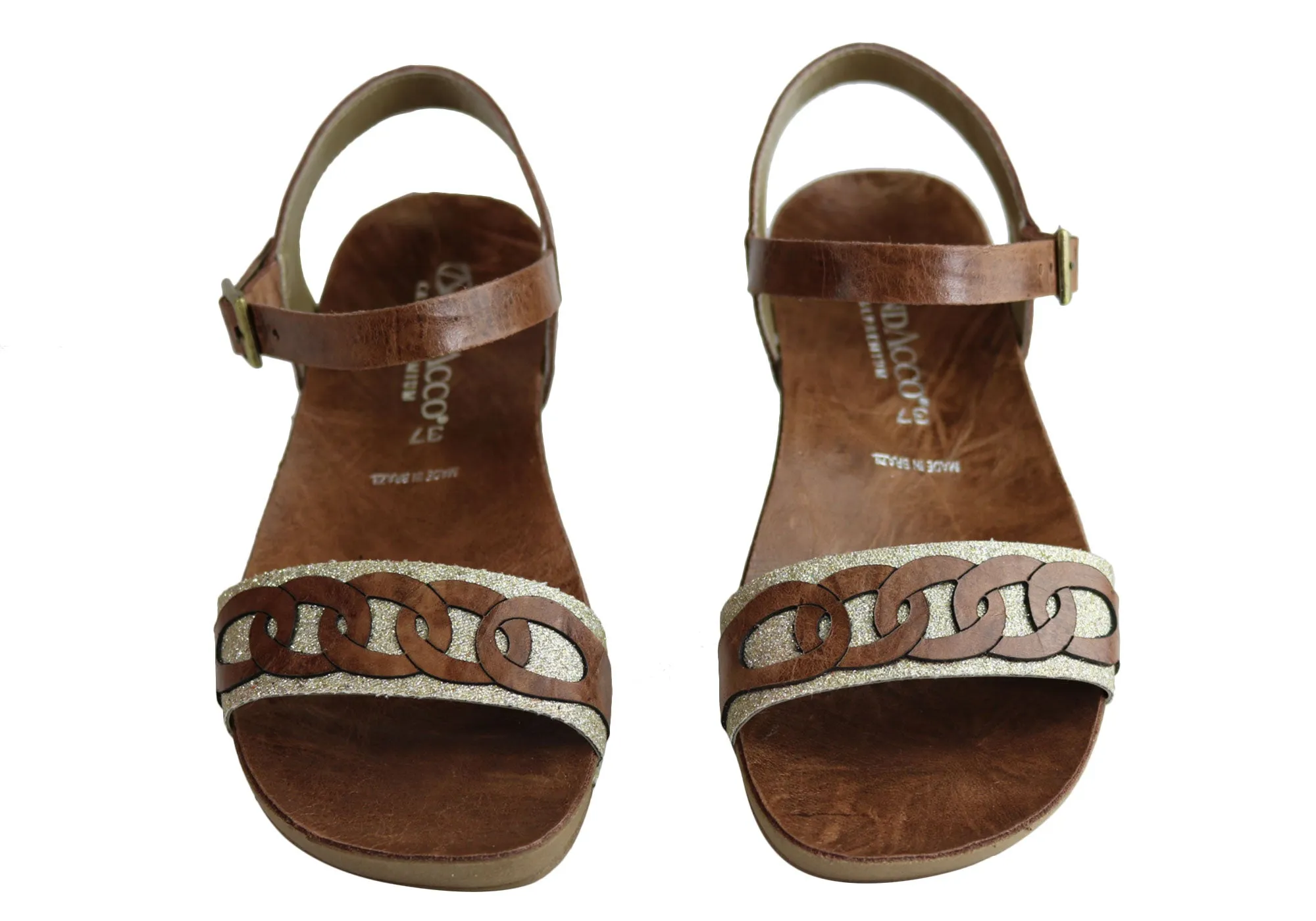 Andacco Corrie Womens Comfortable Leather Flat Sandals Made In Brazil