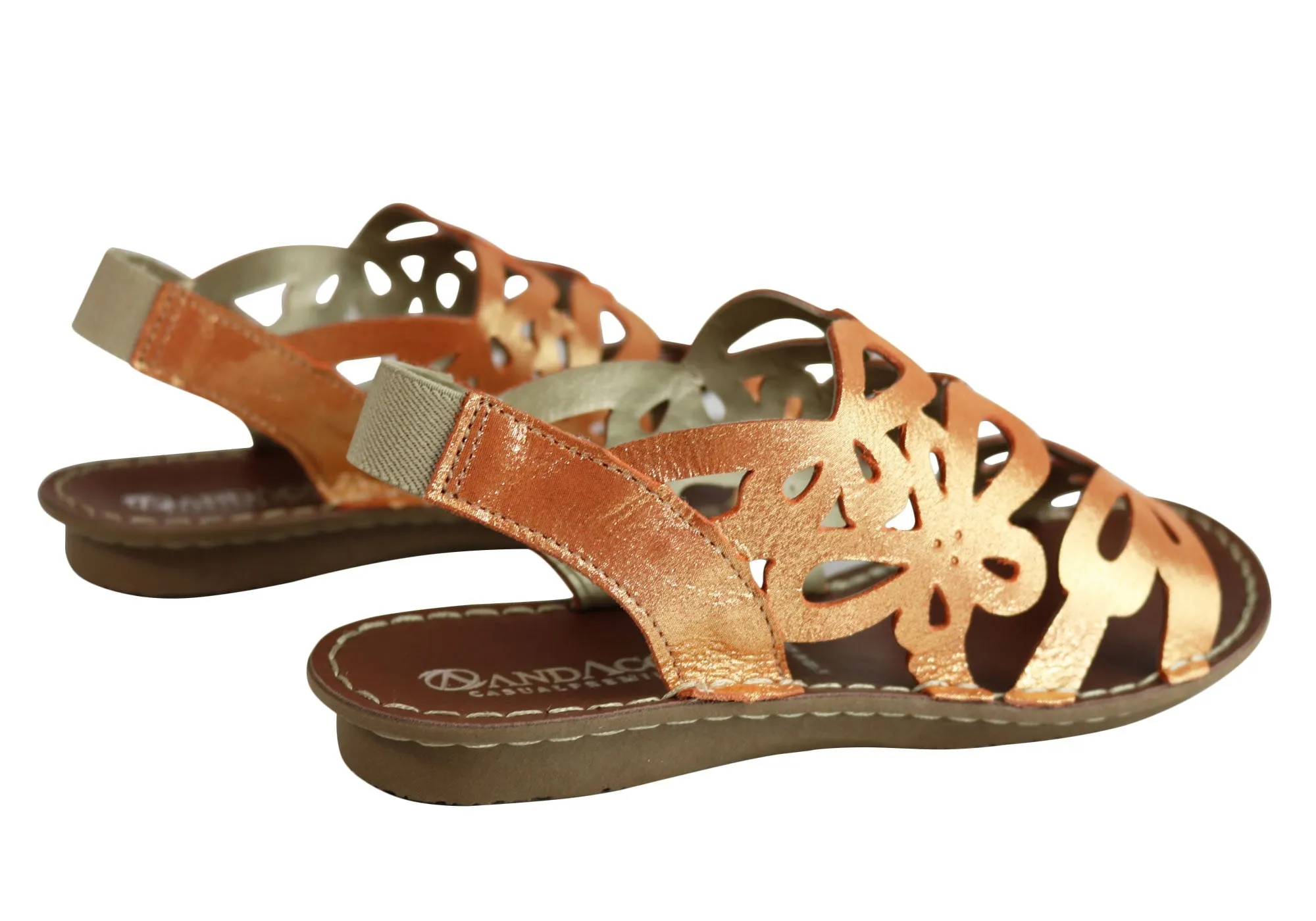 Andacco Desiree Womens Comfortable Flat Leather Sandals Made In Brazil