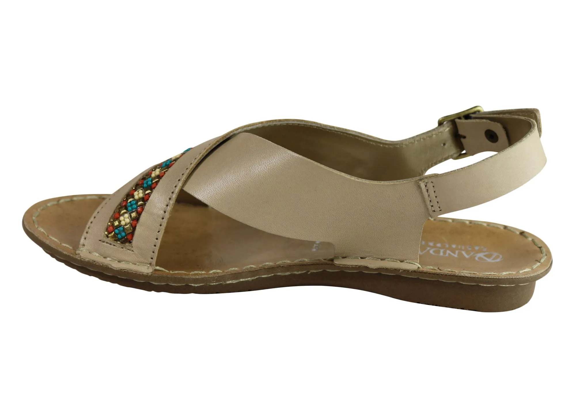 Andacco Veronique Womens Comfort Flat Leather Sandals Made In Brazil