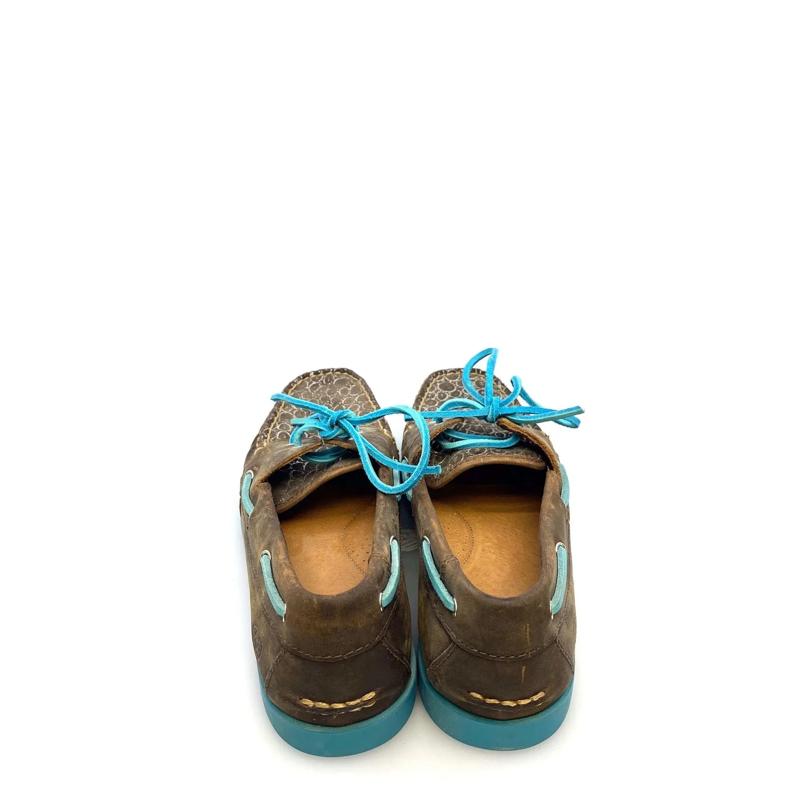 Ariat Womens Size 8.5B Palisade Distressed Brown Aqua Moccasins Boat Shoes