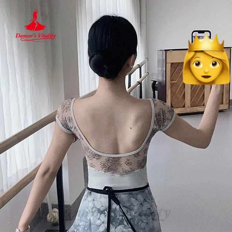 Ballet Leotard Women's Customized V-neck Lace Short Sleeve Yoga Ballets Training Clothing Girls' Gymnastics Performance Clothing