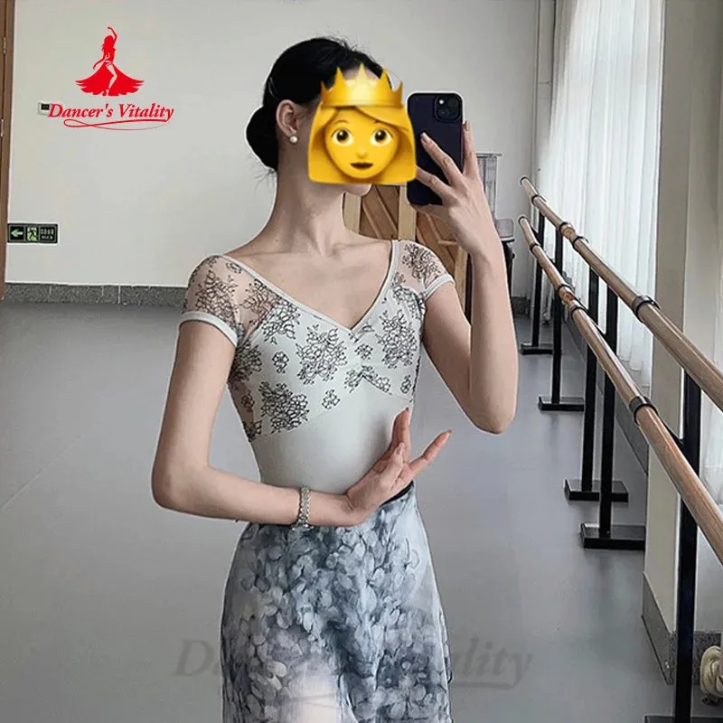 Ballet Leotard Women's Customized V-neck Lace Short Sleeve Yoga Ballets Training Clothing Girls' Gymnastics Performance Clothing