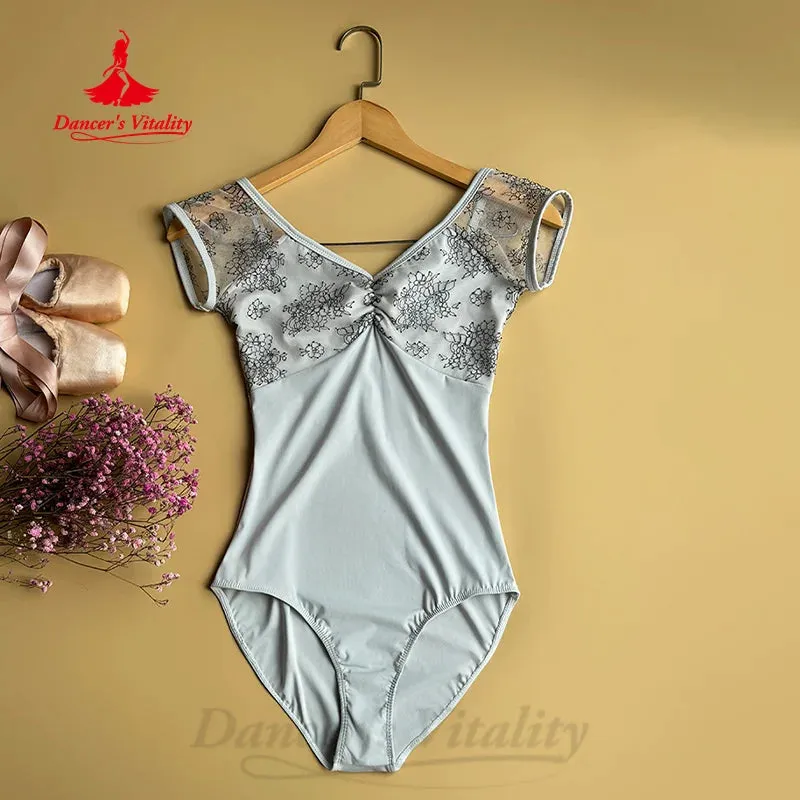 Ballet Leotard Women's Customized V-neck Lace Short Sleeve Yoga Ballets Training Clothing Girls' Gymnastics Performance Clothing