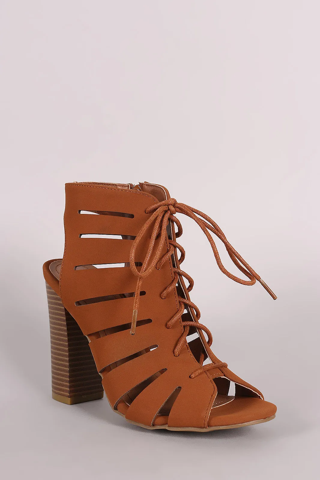 Bamboo Nubuck Ghillies Cutout Chunky Heel