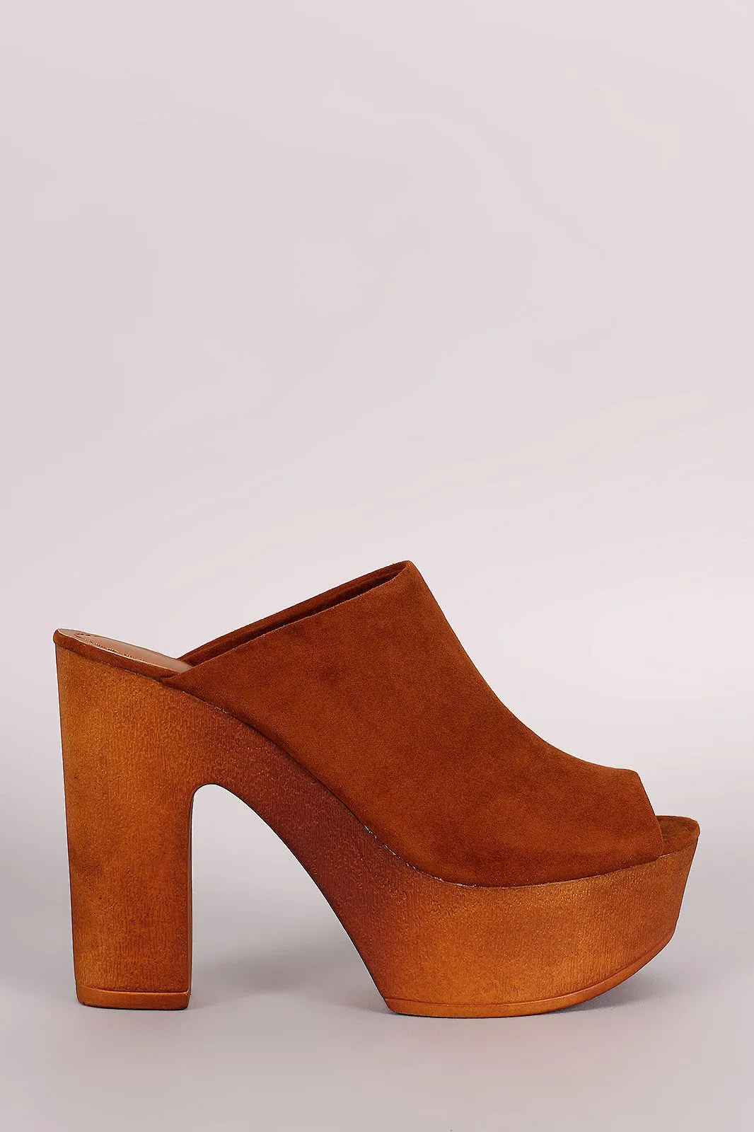 Bamboo Peep Toe Platform Mule Chunky Heel