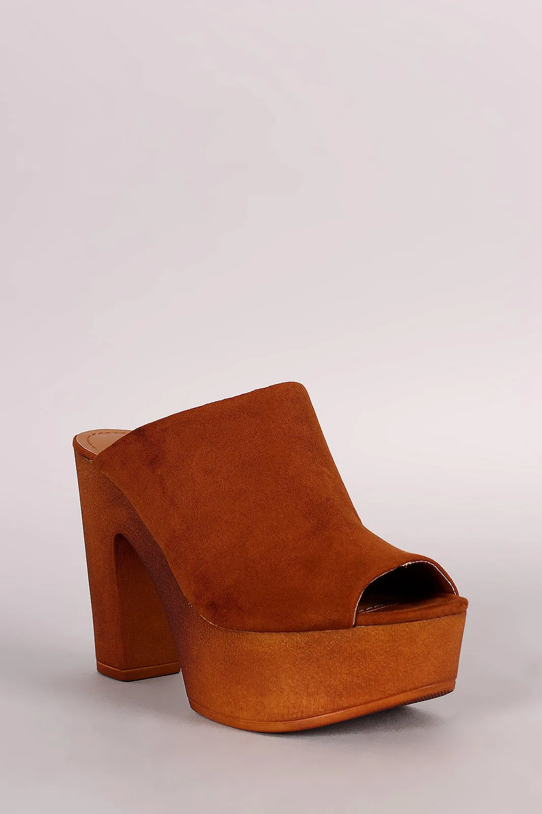 Bamboo Peep Toe Platform Mule Chunky Heel