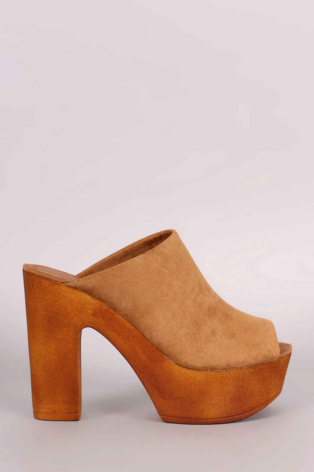 Bamboo Peep Toe Platform Mule Chunky Heel