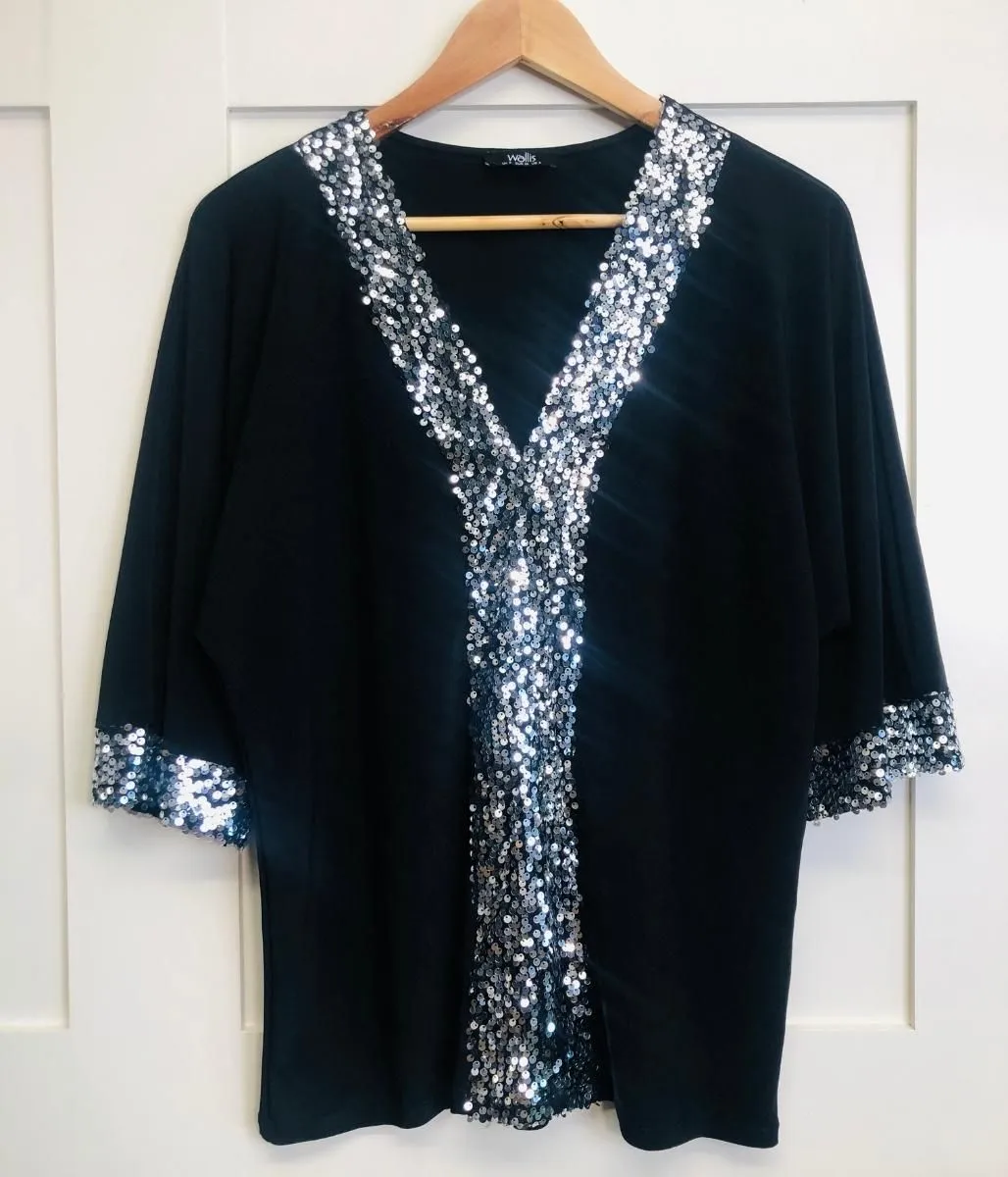 Black and Silver Sequin Tunic Top