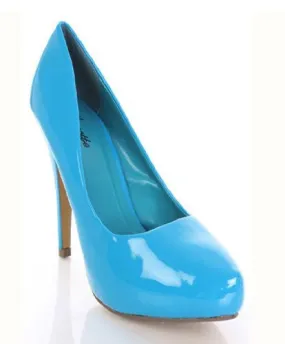 Blue Patent Faux Leather Pointed Closed Toe Pump Heels