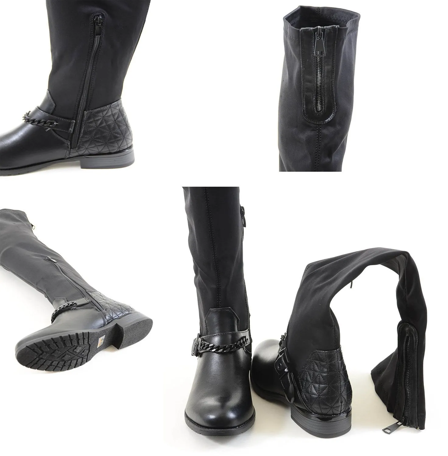 Chain Anklet Harness Knee High Stretchy Knee Women's Vegan Boots