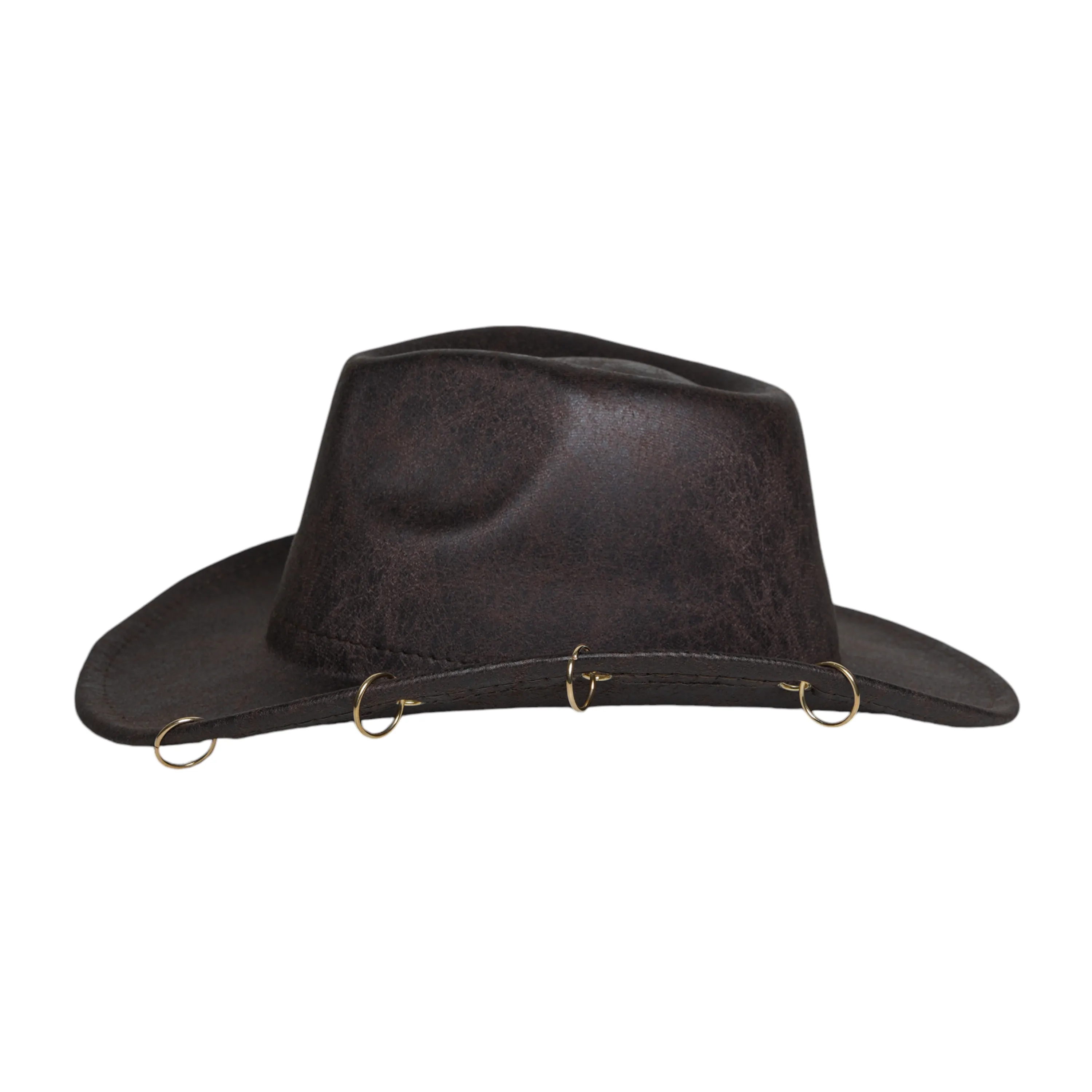 Chokore Leather Cowboy Hat with Metal Ring Details (Dark Brown)