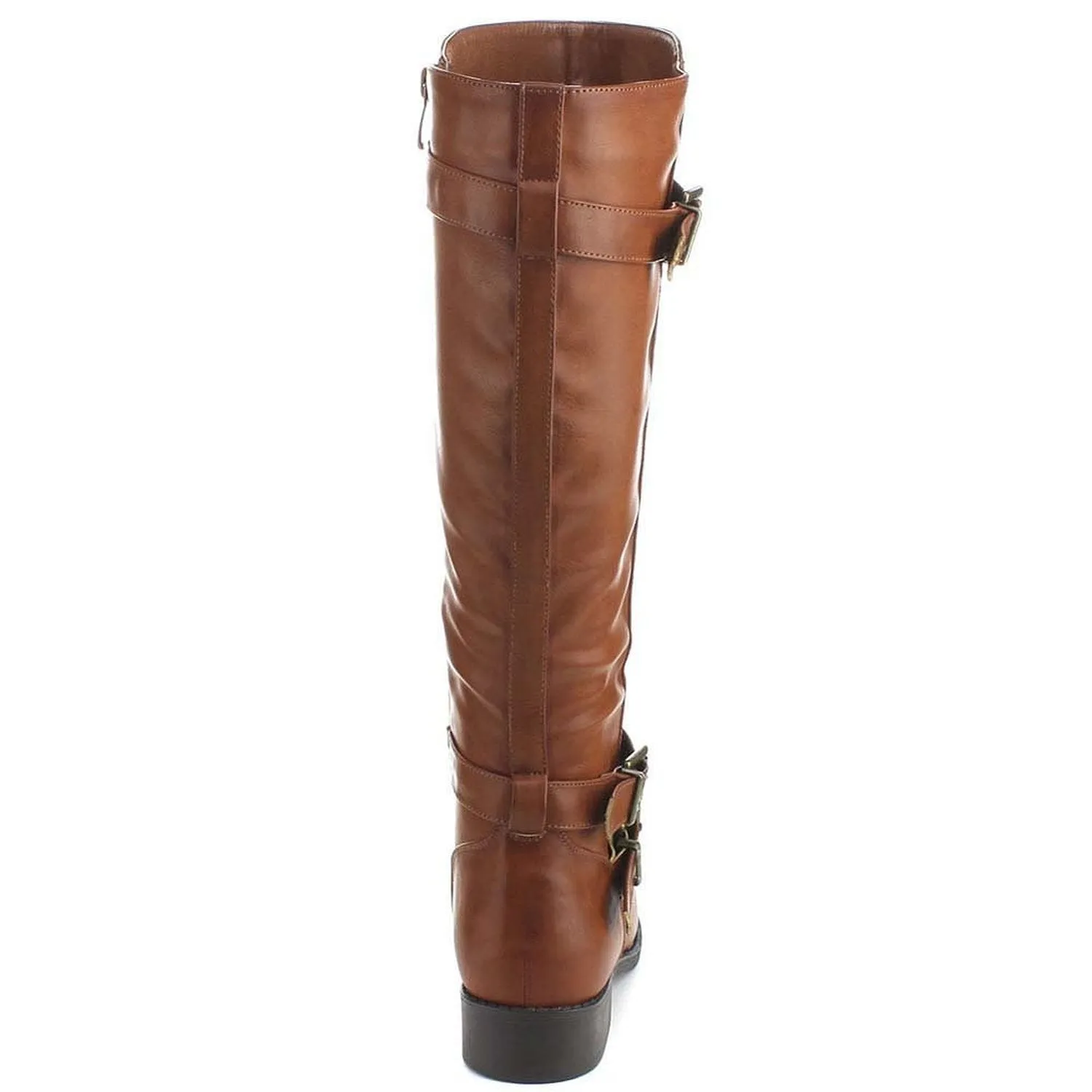 Cognac Riding Double Ankle Strap Knee-high Women's Vegan Boots