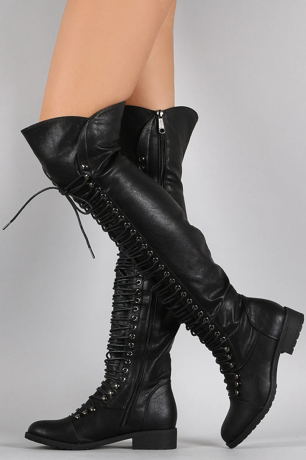 Combat Lace Up Over-The-Knee Boots