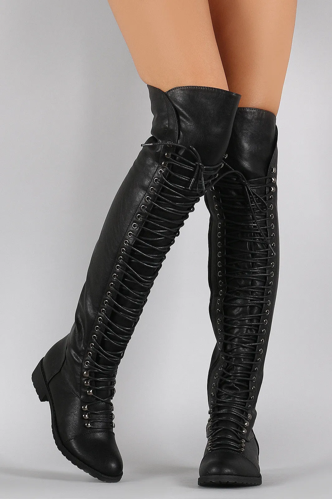 Combat Lace Up Over-The-Knee Boots