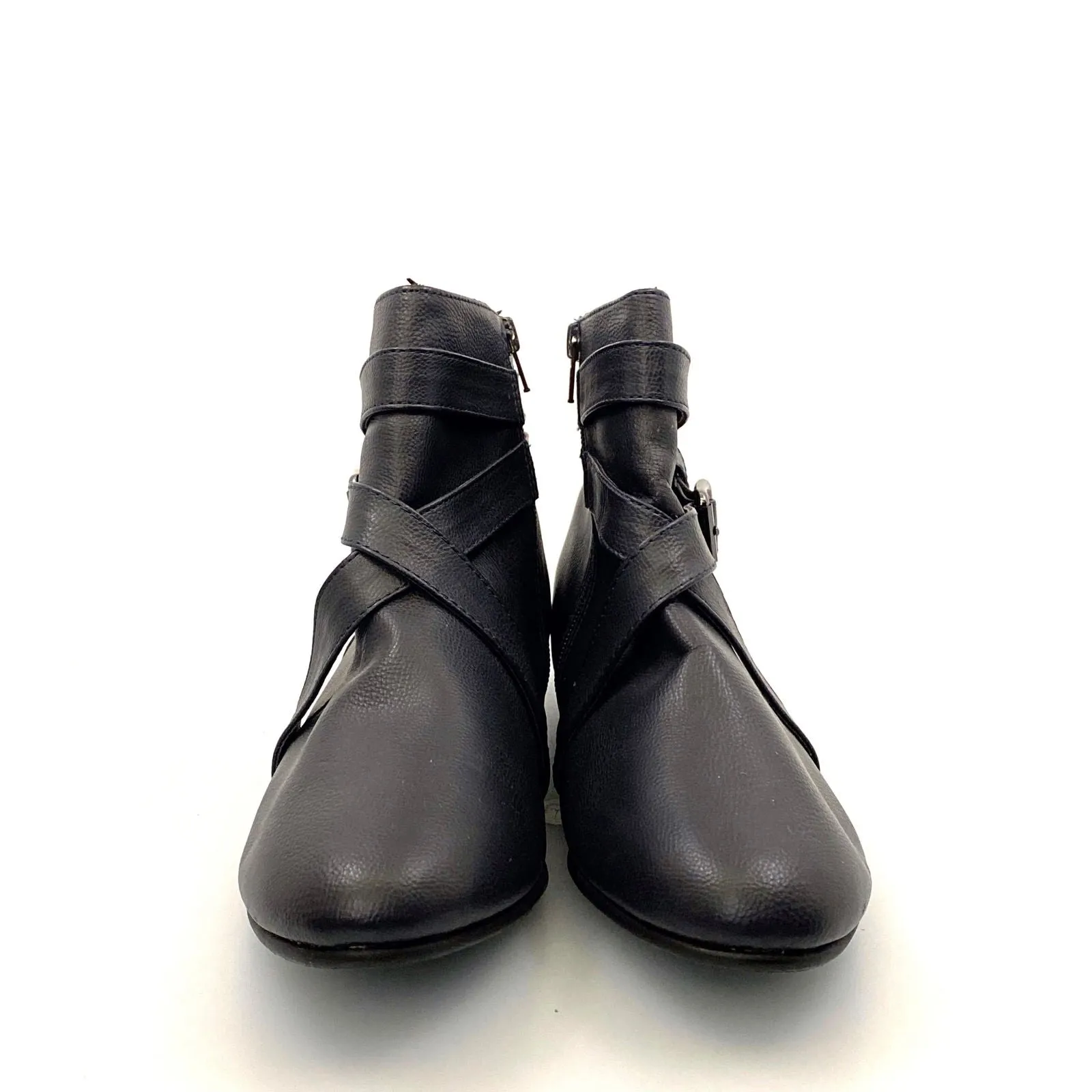 Comfortview Womens Size 8.5M Black Faux Leather Ankle Boots Side Zipper