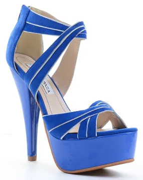 Criss-cross Lamy Stiletto Heels Platform Sandals Blue Fourever Funky