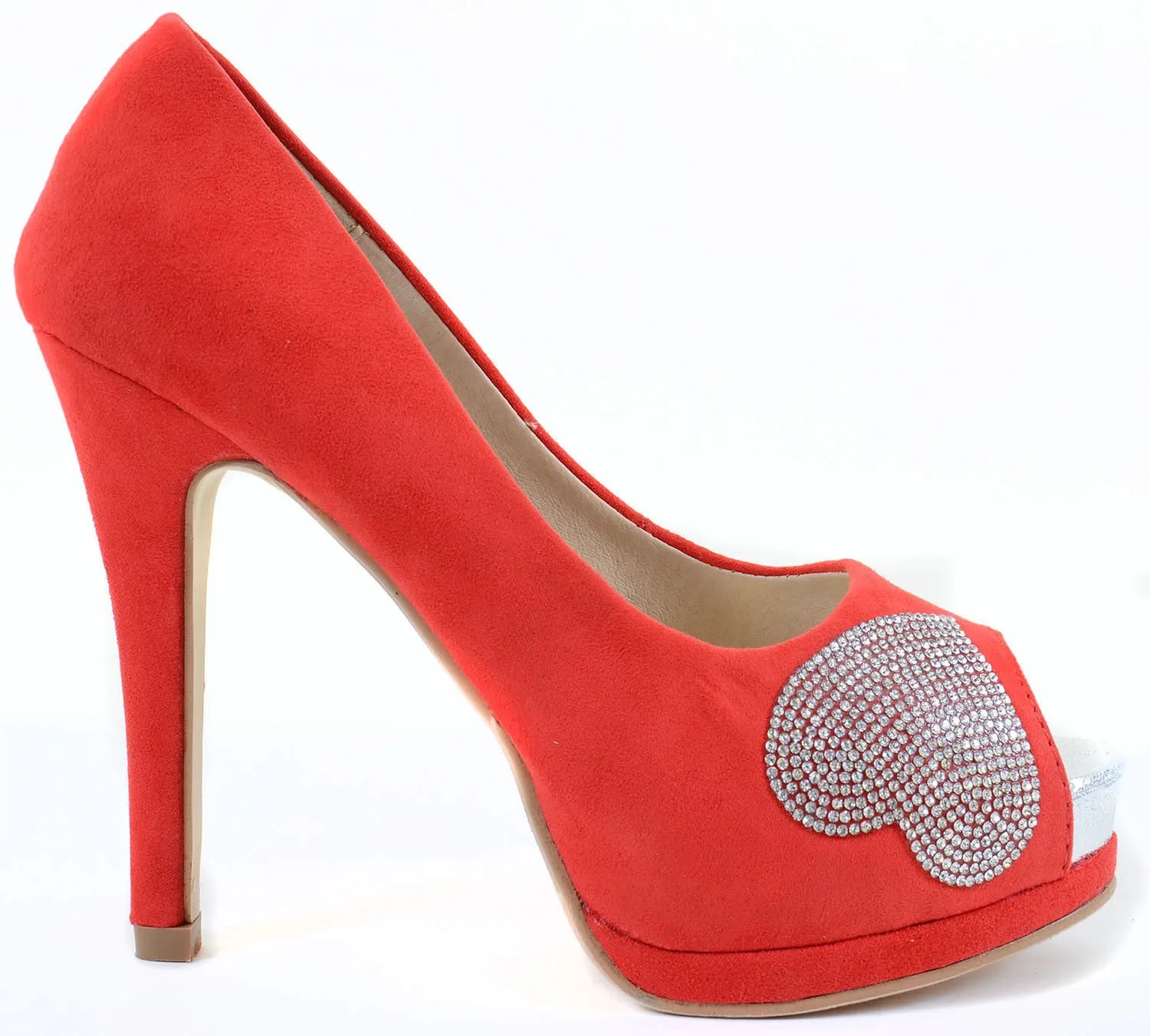 Crystal Jeweled Heart Red Peep-toe Platform Pump Stilleto Heels