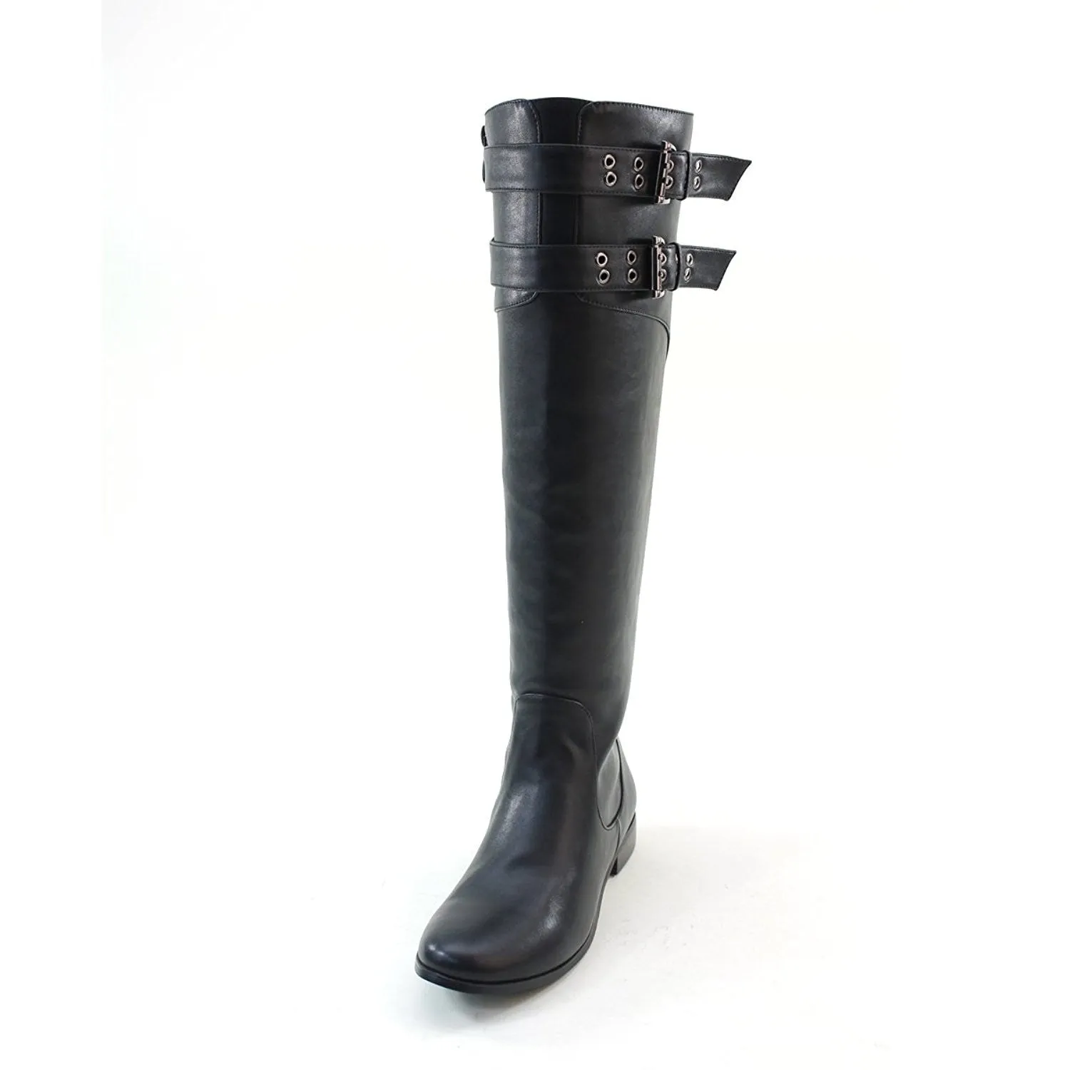 Double Buckles Knee High Low Heel Riding Women's Vegan Boots