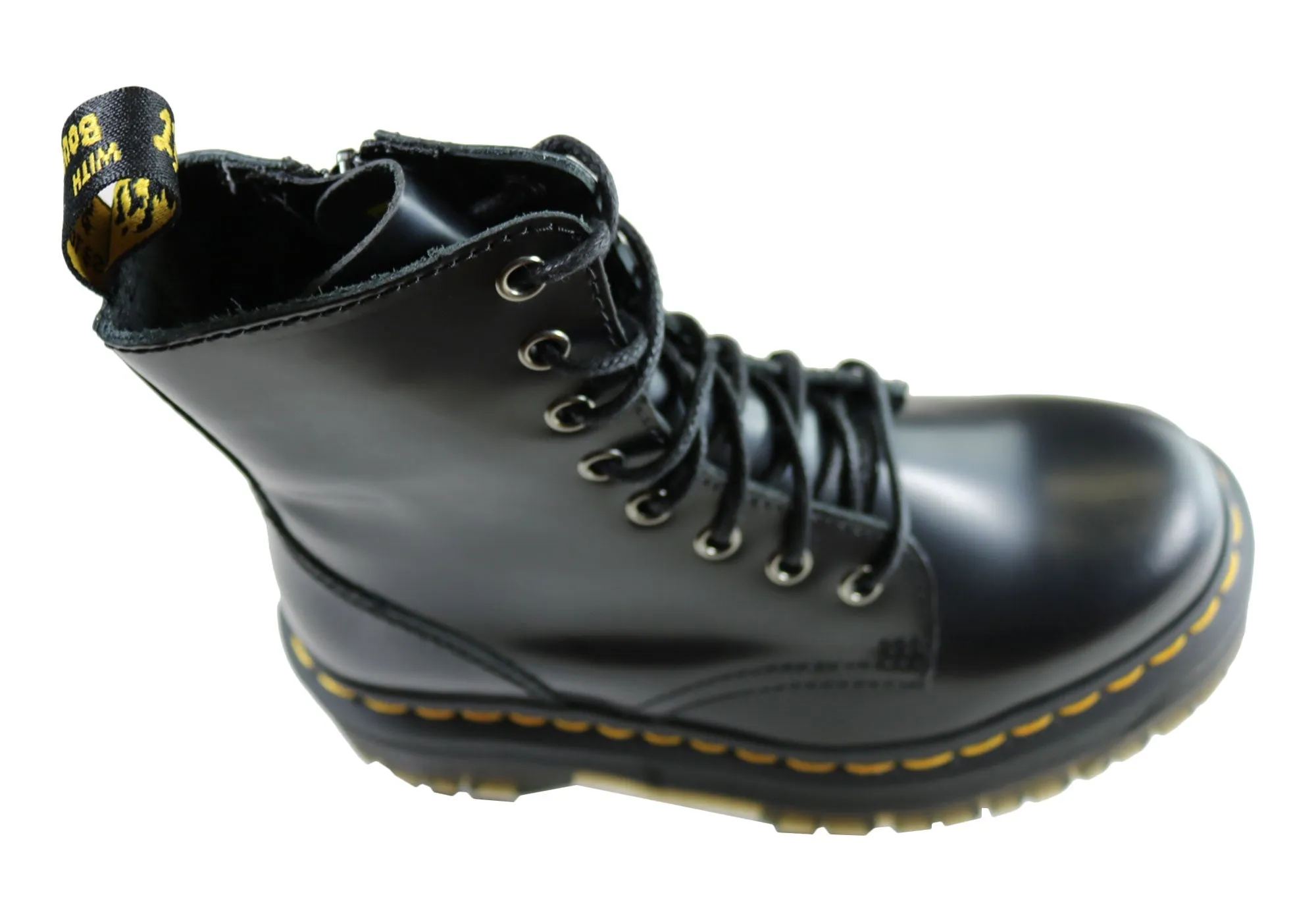 Dr Martens Jadon Black Polished Womens Fashion Lace Up Boots