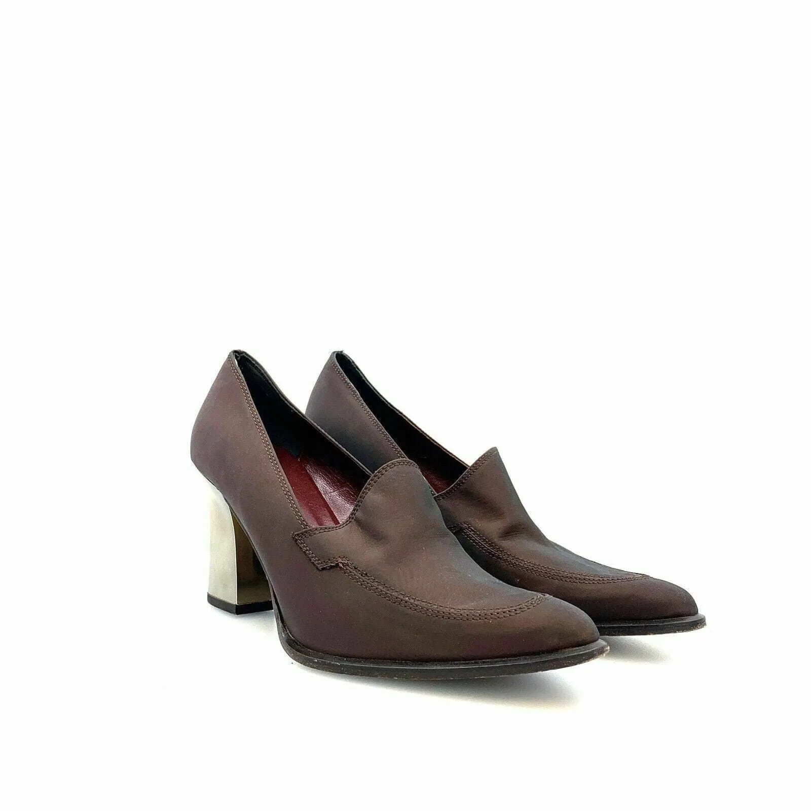 Elegant Enzo Angiolini Womens Pointed Toe Shoes Must-Have Metallic Heel Brown Size 6.5M Pre-Owned