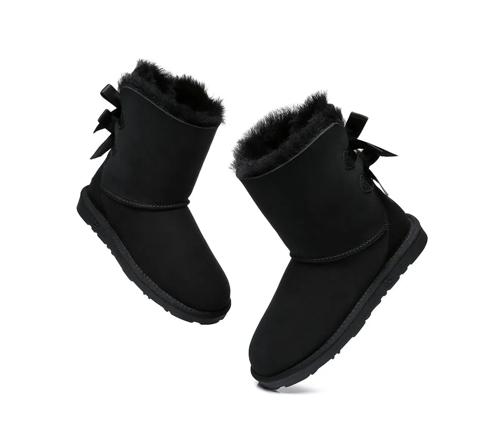 EVERAU® UGG Boots Women Sheepskin Wool Double Baily Short Back Bow