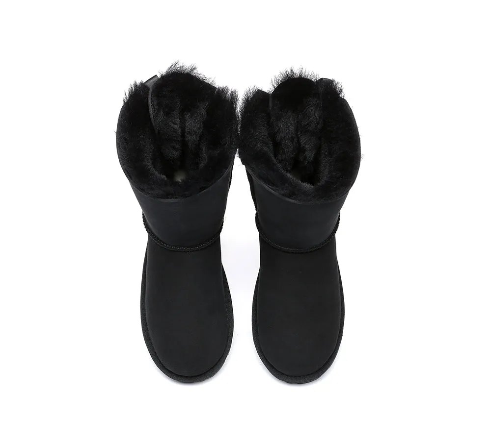 EVERAU® UGG Boots Women Sheepskin Wool Double Baily Short Back Bow