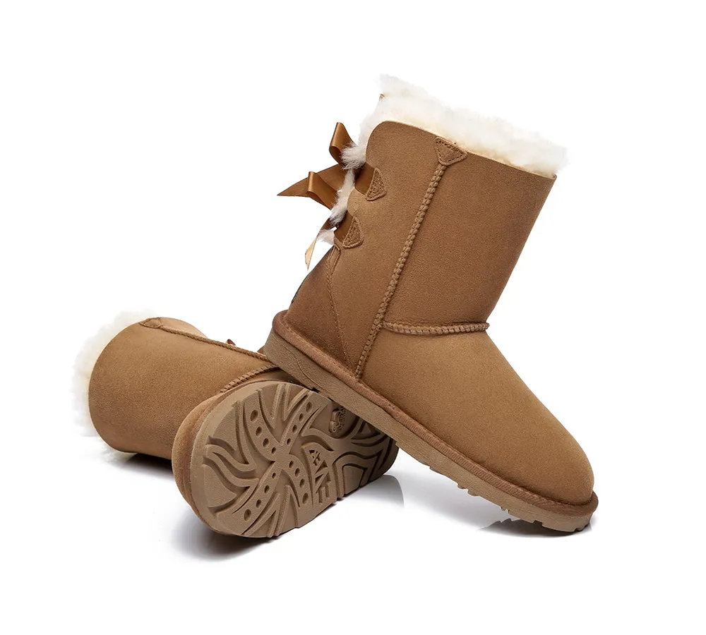 EVERAU® UGG Boots Women Sheepskin Wool Double Baily Short Back Bow