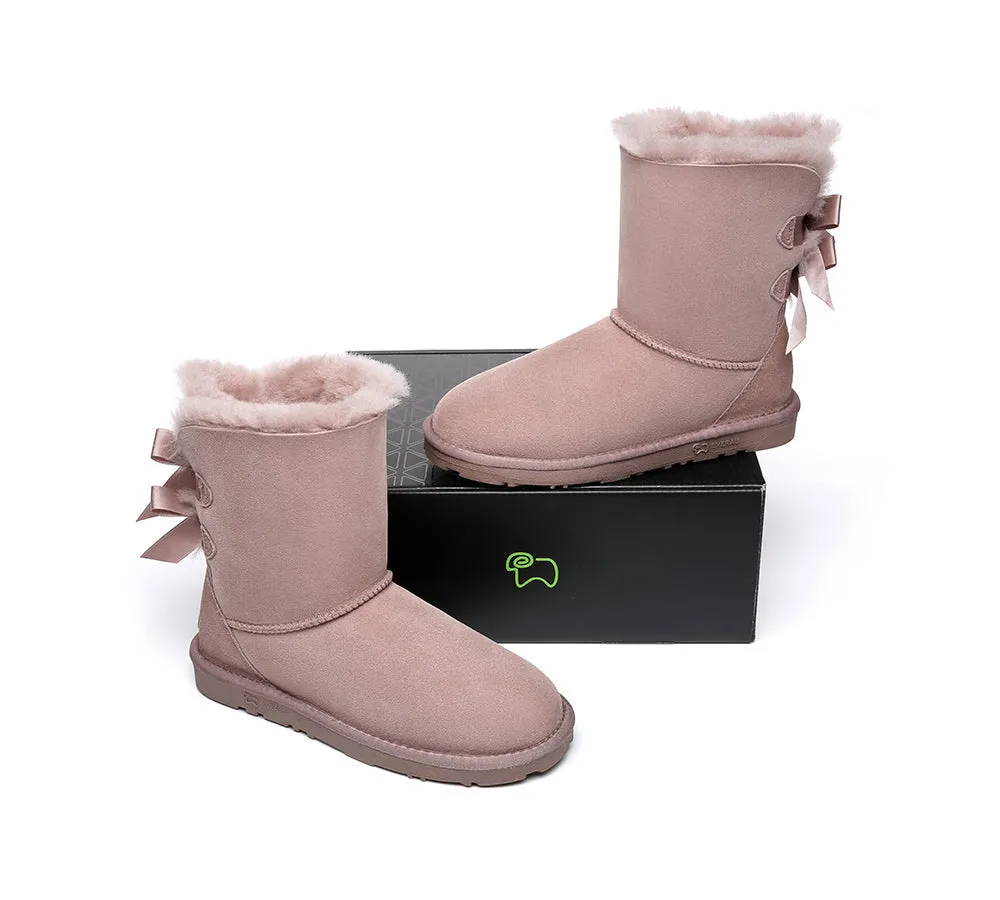 EVERAU® UGG Boots Women Sheepskin Wool Double Baily Short Back Bow