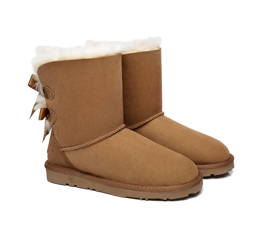 EVERAU® UGG Boots Women Sheepskin Wool Double Baily Short Back Bow