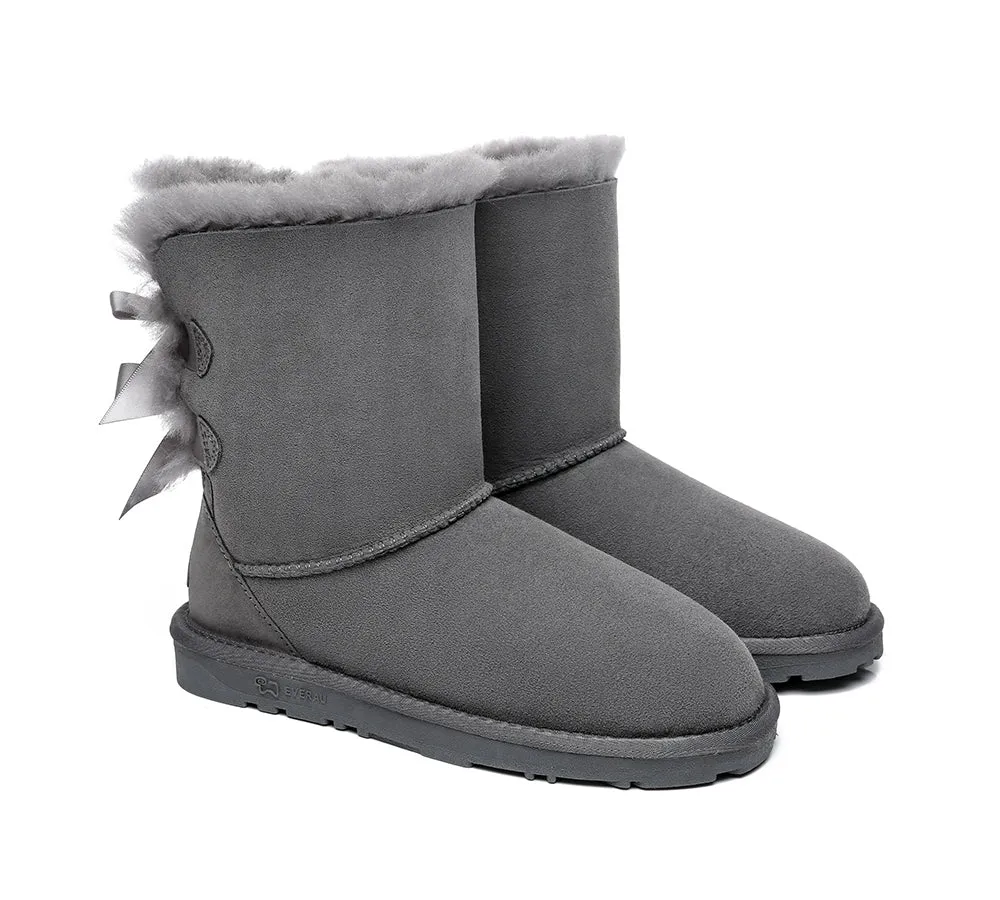 EVERAU® UGG Boots Women Sheepskin Wool Double Baily Short Back Bow