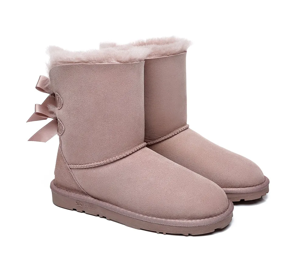 EVERAU® UGG Boots Women Sheepskin Wool Double Baily Short Back Bow