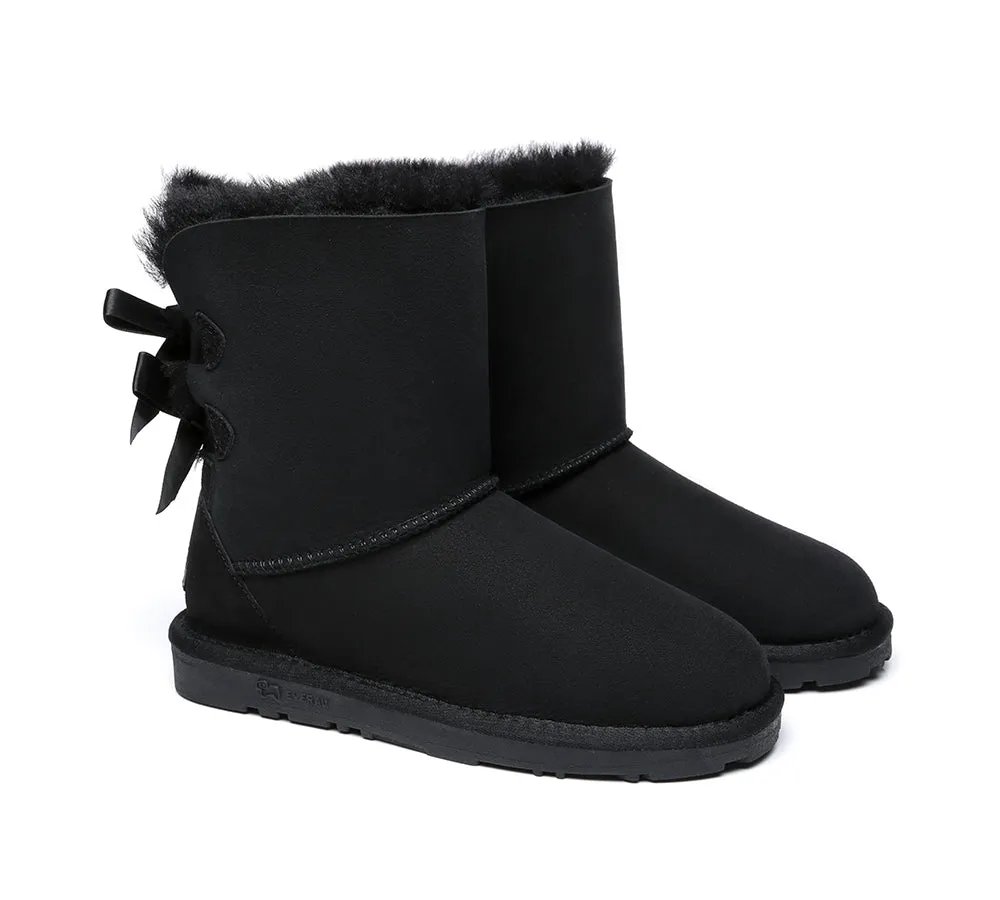 EVERAU® UGG Boots Women Sheepskin Wool Double Baily Short Back Bow