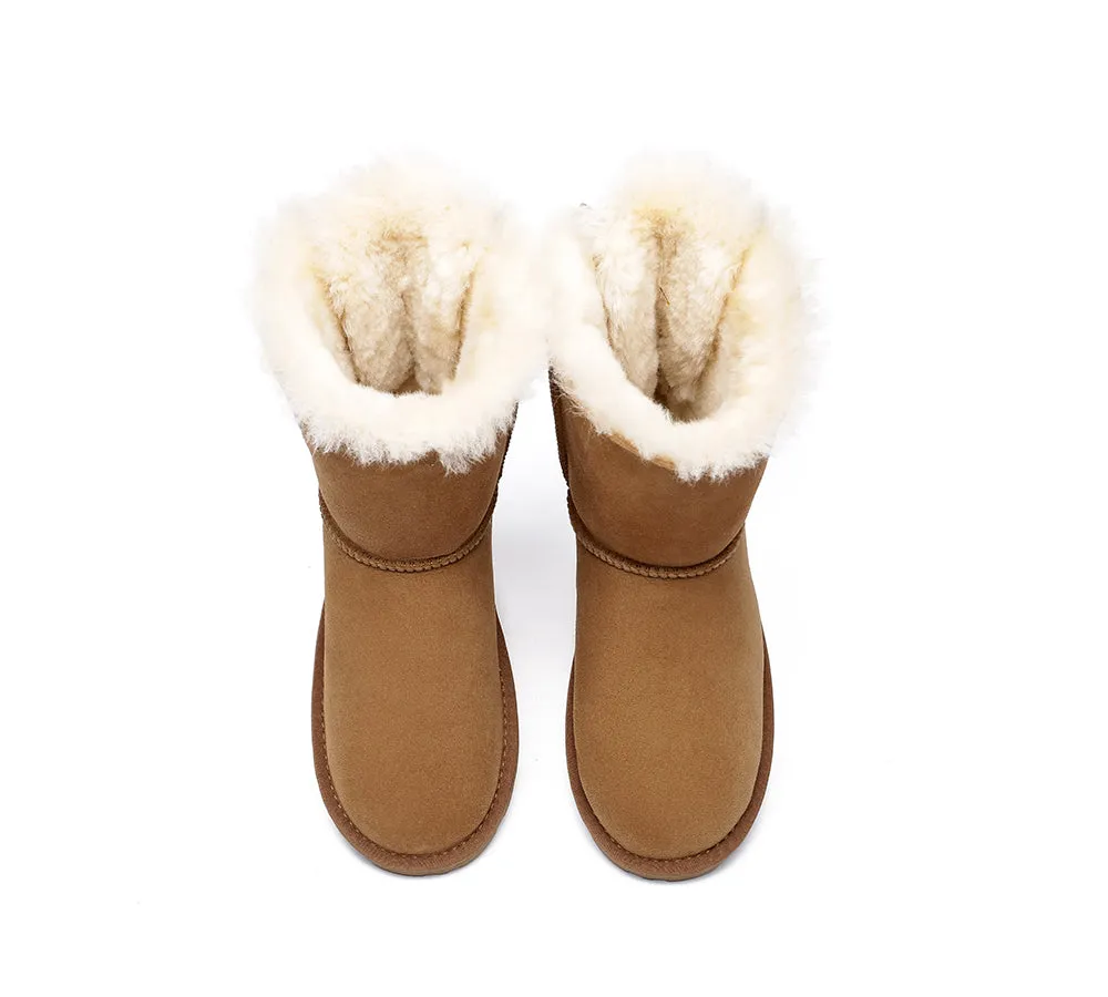 EVERAU® UGG Boots Women Sheepskin Wool Double Baily Short Back Bow