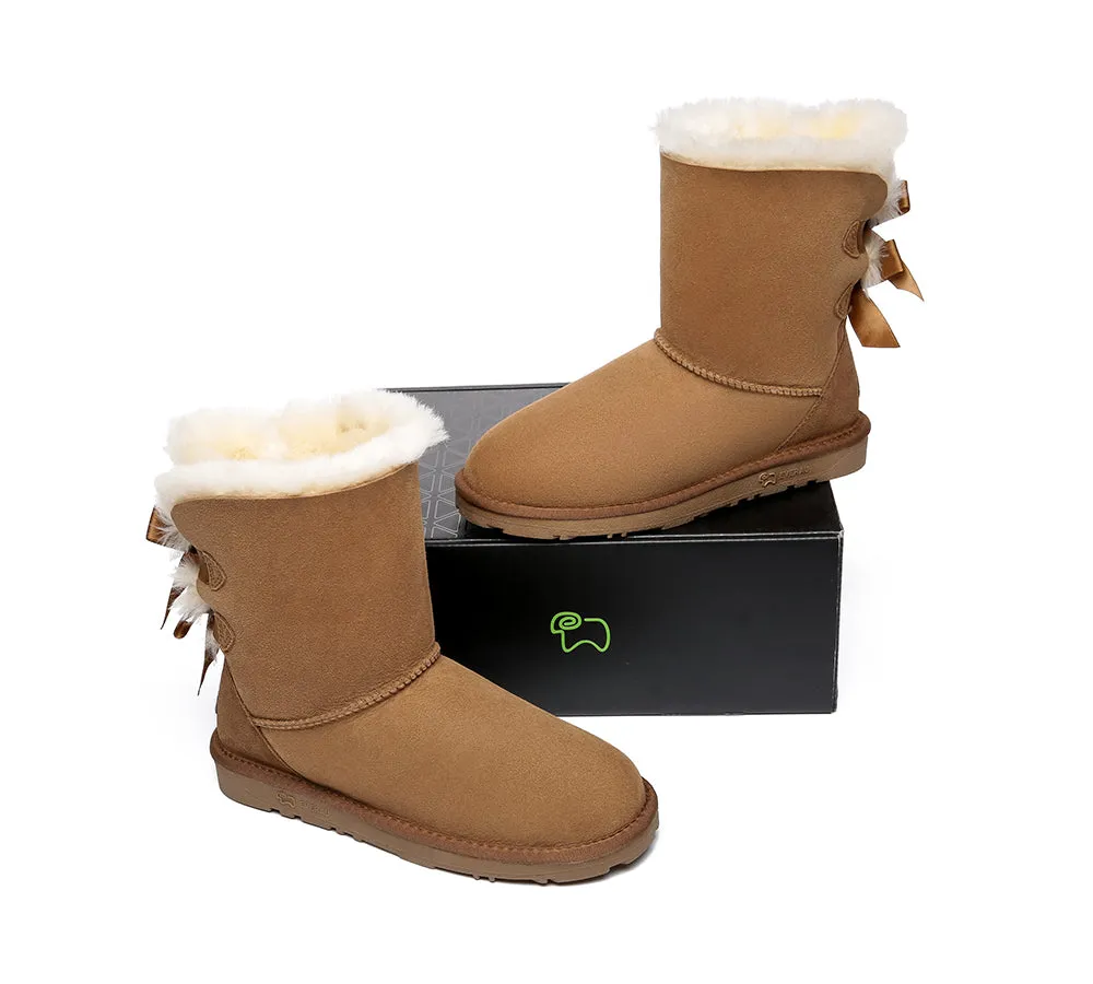 EVERAU® UGG Boots Women Sheepskin Wool Double Baily Short Back Bow