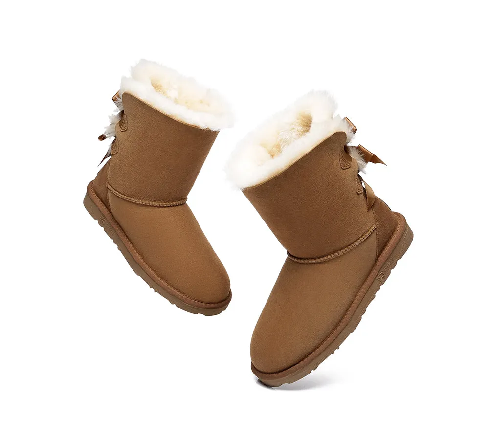 EVERAU® UGG Boots Women Sheepskin Wool Double Baily Short Back Bow