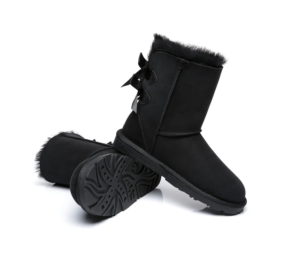 EVERAU® UGG Boots Women Sheepskin Wool Double Baily Short Back Bow