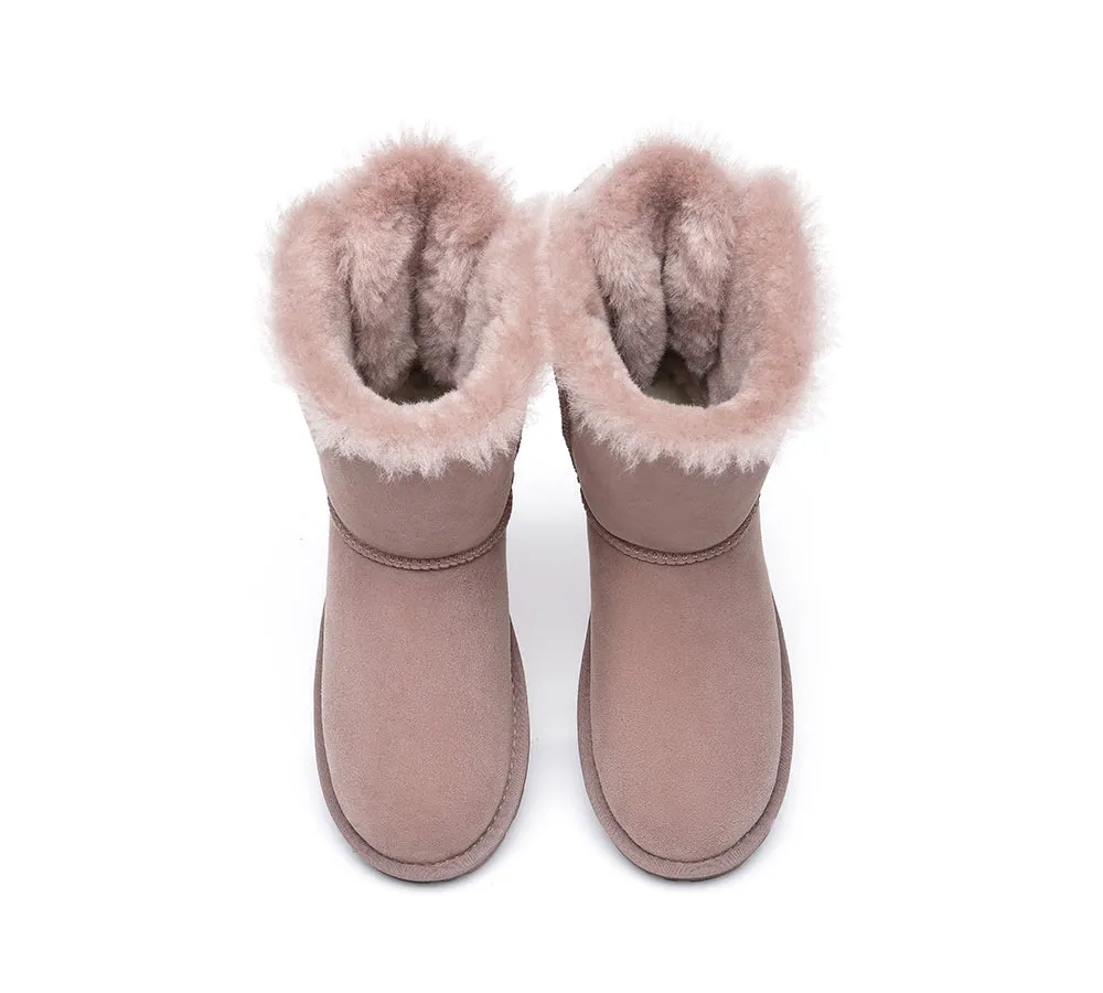 EVERAU® UGG Boots Women Sheepskin Wool Double Baily Short Back Bow