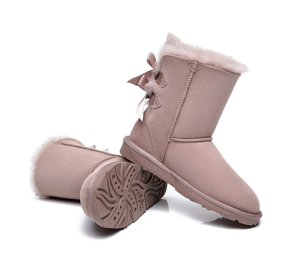 EVERAU® UGG Boots Women Sheepskin Wool Double Baily Short Back Bow