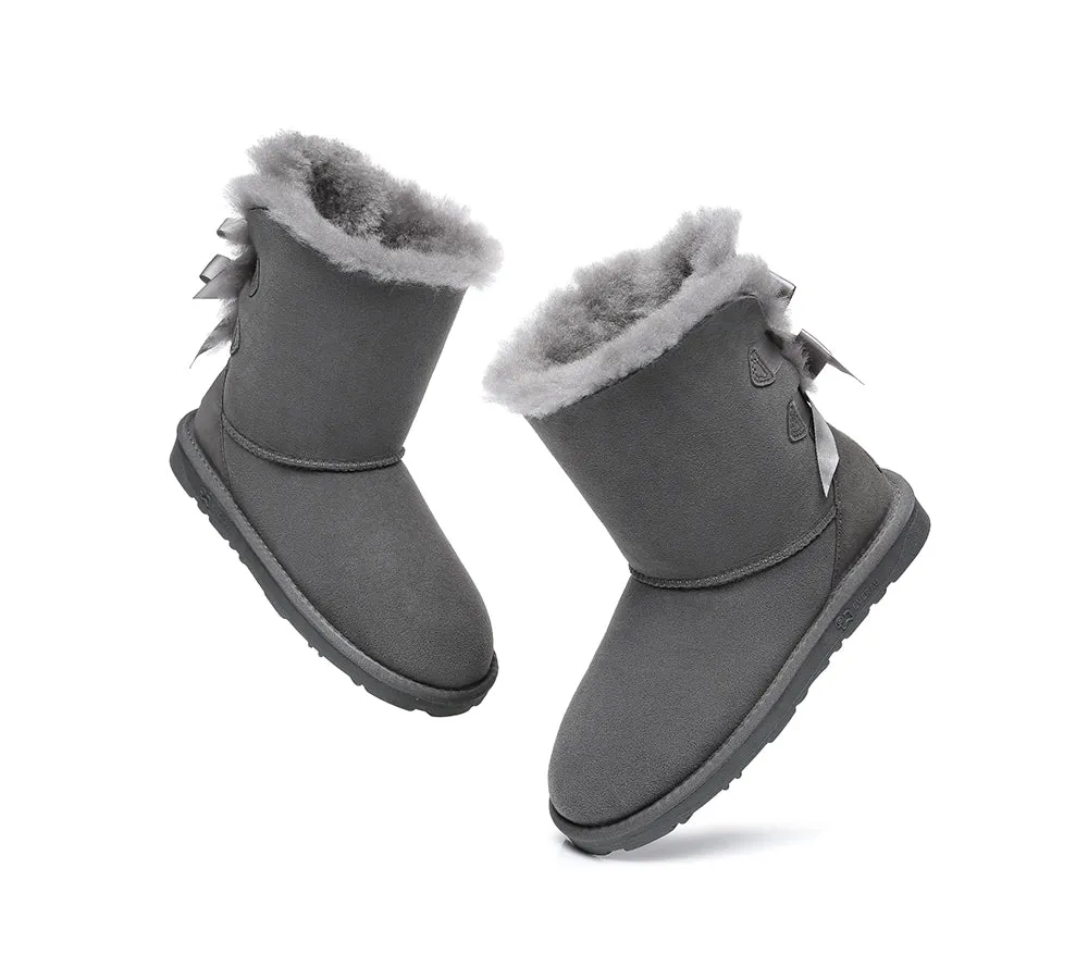 EVERAU® UGG Boots Women Sheepskin Wool Double Baily Short Back Bow