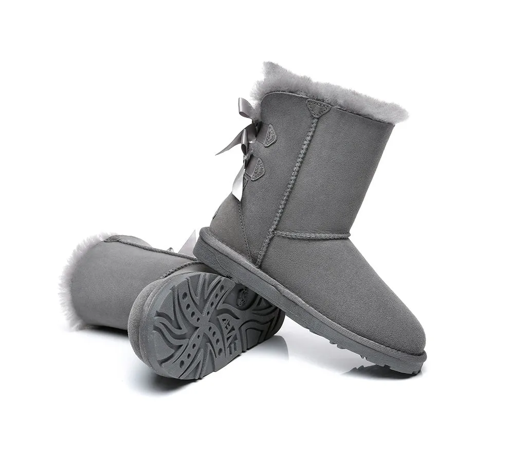 EVERAU® UGG Boots Women Sheepskin Wool Double Baily Short Back Bow