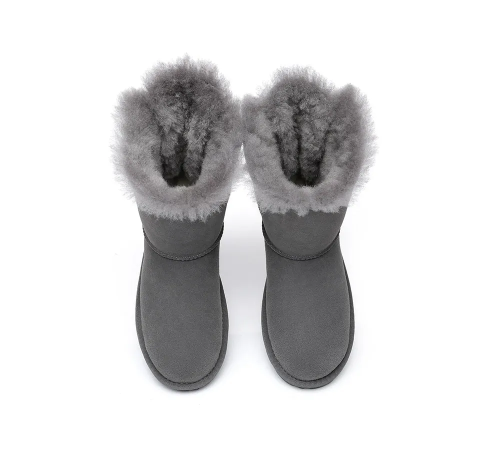 EVERAU® UGG Boots Women Sheepskin Wool Double Baily Short Back Bow