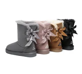 EVERAU® UGG Boots Women Sheepskin Wool Double Baily Short Back Bow