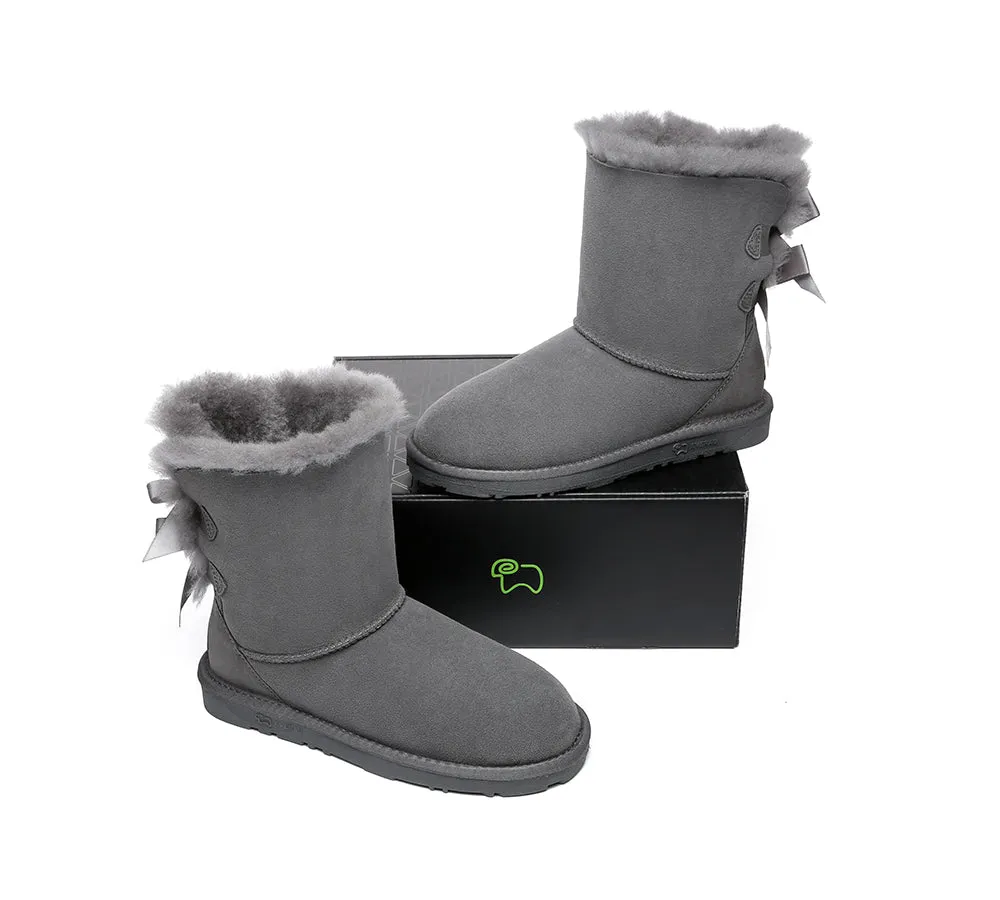 EVERAU® UGG Boots Women Sheepskin Wool Double Baily Short Back Bow